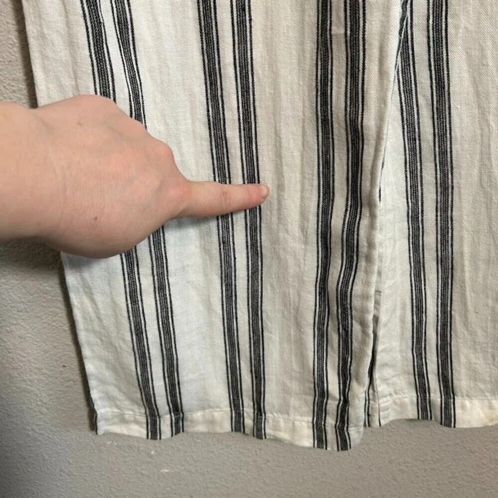 Reformation Crop Wide Leg Linen Pant XS Black White Striped Drawstring High Rise